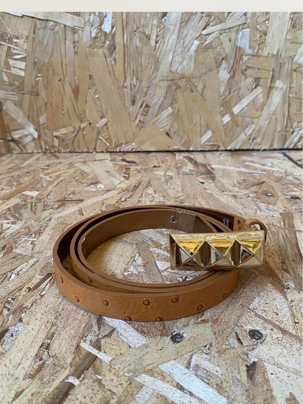 Michael Kors Tan Leather Belt with Gold Pyramid Accent